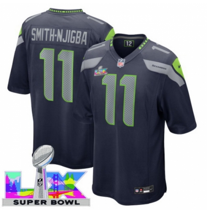 Men's Seattle Seahawks #11 Jaxon Smith-Njigba Blue 2025 2026 Super Bowl LX F U S E Stitched Jersey