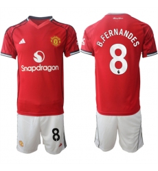 Men's Manchester United #8 Bruno Fernandes 2025-26 Red Home Soccer Jersey Suit