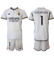 Men's Real Madrid #1 Courtois 2023-24 White Home Soccer Jersey