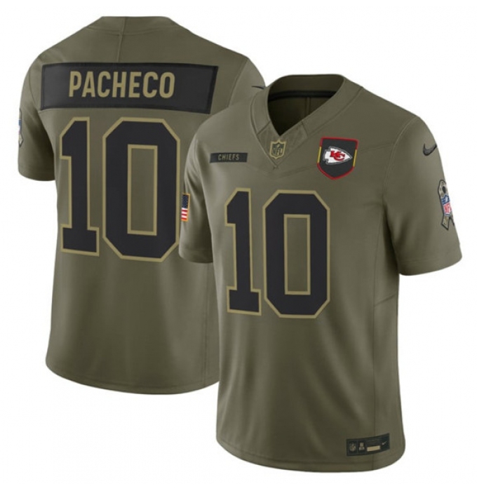 Men's Kansas City Chiefs #10 Isiah Pacheco Olive 2025 Salute to Service Limited Football Stitched Jersey