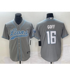 Men's Nike Detroit Lions #16 Jared Goff Gray Cool Base Stitched Baseball Jersey