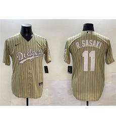 Men's Los Angeles Dodgers #11 Roki Sasaki Cream Cool Base Stitched Baseball Jersey