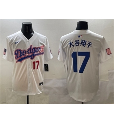 Men's Los Angeles Dodgers #17 大谷翔平 White With American Flag Limited Stitched Baseball Jersey