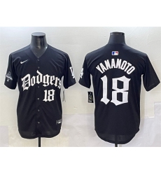 Men's Los Angeles Dodgers #18 Yoshinobu Yamamoto Black 2025 LA Gothic Style With 2024 World Series Champions Vapor Premier Limited Stitched Baseball Jersey