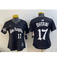 Women's Los Angeles Dodgers #17 Shohei Ohtani Black 2025 World Series Champions LA Gothic Edition Limited Stitched Baseball Jersey(Run Small)