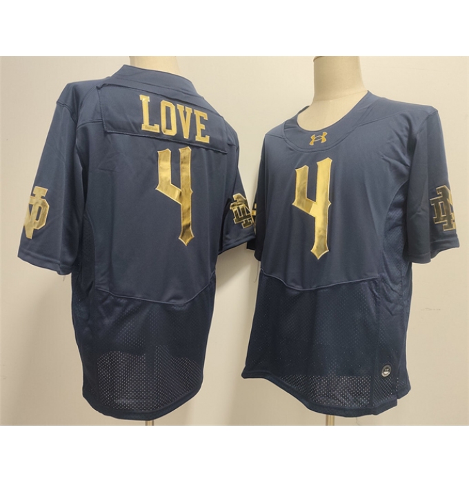 Men's Notre Dame Fighting Irish #4 Jeremiyah Love Navy With Name Limited Stitched Jersey