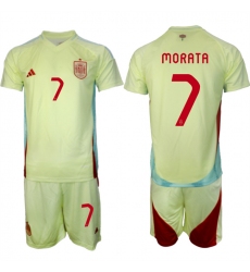Men's Spain Team #7 álvaro Morata 2024-25 Yellow Away Soccer Jersey Suit