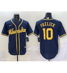 Men's Milwaukee Brewers #10 Sal Frelick Navy Cool Base Stitched Jersey