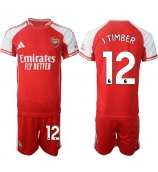 Men's Arsenal F.C #12 Jurrien Timber Red 2025 Home Soccer Jersey Suit