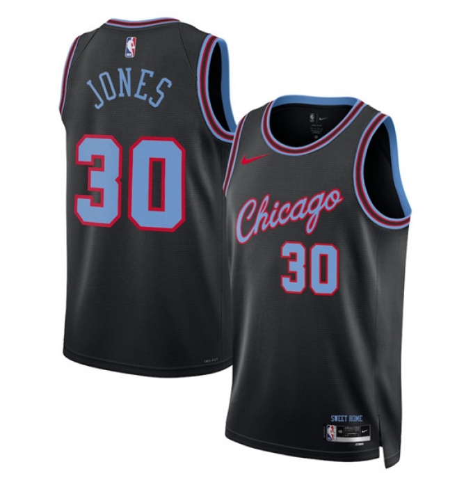 Men's Chicago Bulls #30 Tre Jones Black 2025-26 City Edition Swingman Stitched Basketball Jersey
