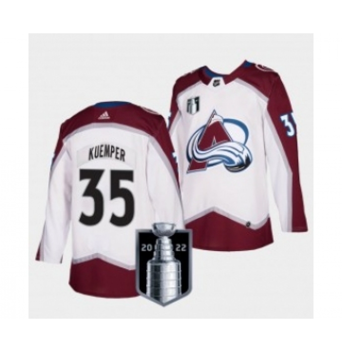 Men's Colorado Avalanche #35 Darcy Kuemper White 2022 Stanley Cup Final Patch Adidas Stitched NHL Jersey
