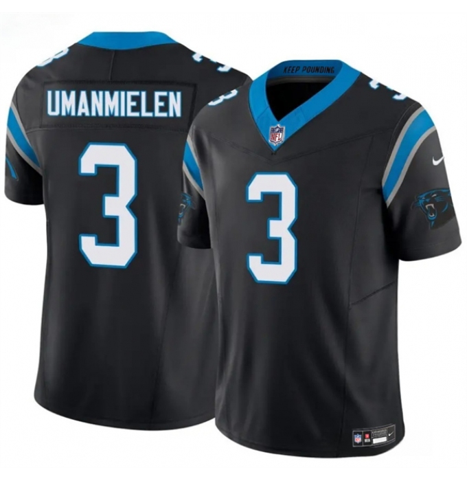 Men's Carolina Panthers #3 Princely Umanmielen Black 2025 F.U.S.E. Vapor Limited Stitched Football Jersey