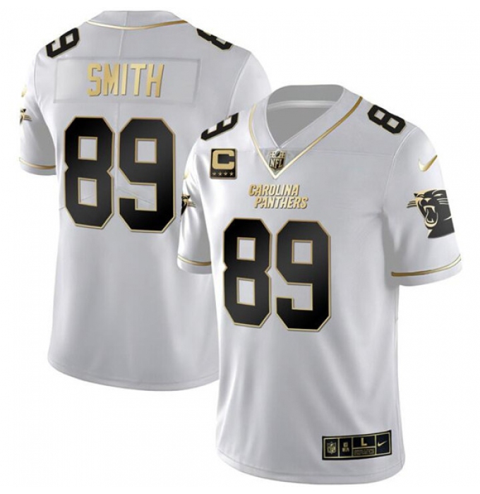 Men's Carolina Panthers #89 Steve Smith White Gold With 4-Star C Vapor Limited Stitched Football Jersey