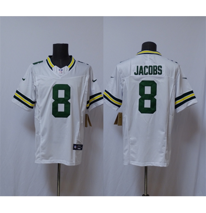 Men's Green Bay Packers #8 Josh Jacobs White Vapor 2025 F.U.S.E. Limited Football Stitched Jersey