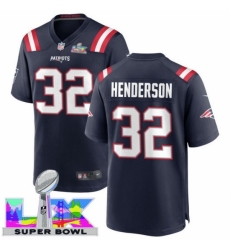 Men's New England Patriots #32 TreVeyon Henderson Blue 2025 2026 Super Bowl LX F U S E Stitched Jersey