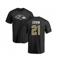 Football Baltimore Ravens #21 Tyler Ervin Black Name & Number Logo T-Shirt