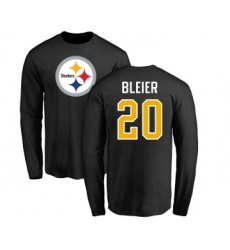 Football Pittsburgh Steelers #20 Rocky Bleier Black Name & Number Logo Long Sleeve T-Shirt