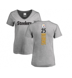 Football Women's Pittsburgh Steelers #25 Artie Burns Ash Backer V-Neck T-Shirt