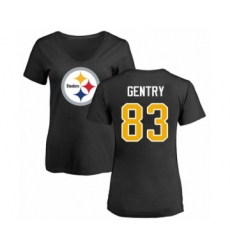 Women's Pittsburgh Steelers #83 Zach Gentry Black Name & Number Logo Slim Fit T-Shirt