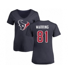 Football Women's Houston Texans #81 Kahale Warring Navy Blue Name & Number Logo T-Shirt