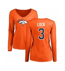 Football Women's Denver Broncos #3 Drew Lock Orange Name & Number Logo Long Sleeve T-Shirt