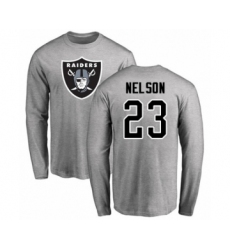 Football Oakland Raiders #23 Nick Nelson Ash Name & Number Logo Long Sleeve T-Shirt