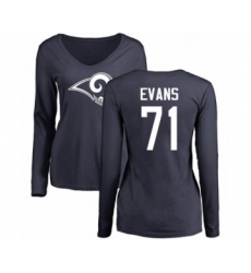 Football Women's Los Angeles Rams #71 Bobby Evans Navy Blue Name & Number Logo Slim Fit Long Sleeve T-Shirt