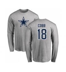 Football Dallas Cowboys #18 Randall Cobb Ash Name & Number Logo Long Sleeve T-Shirt