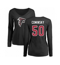 Football Women's Atlanta Falcons #50 John Cominsky Black Name & Number Logo Long Sleeve T-Shirt
