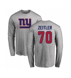 Football New York Giants #70 Kevin Zeitler Ash Name & Number Logo Long Sleeve T-Shirt