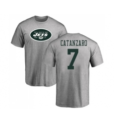 Football New York Jets #7 Chandler Catanzaro Ash Name & Number Logo T-Shirt