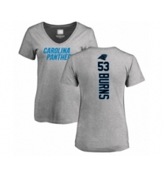 Football Women's Carolina Panthers #53 Brian Burns Ash Backer V-Neck T-Shirt