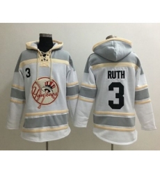 Men's New York Yankees #3 Babe Ruth White Retired Baseball MLB Hoodie