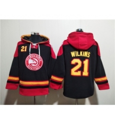 Men's Atlanta Hawks #21 Dominique Wilkins Black Red Lace-Up Pullover Hoodie