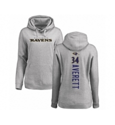 Football Women's Baltimore Ravens #34 Anthony Averett Ash Backer Pullover Hoodie