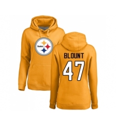 Football Women's Pittsburgh Steelers #47 Mel Blount Gold Name & Number Logo Pullover Hoodie