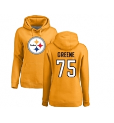 Football Women's Pittsburgh Steelers #75 Joe Greene Gold Name & Number Logo Pullover Hoodie