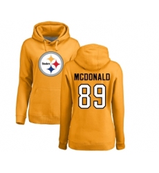 Football Women's Pittsburgh Steelers #89 Vance McDonald Gold Name & Number Logo Pullover Hoodie