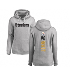 Football Women's Pittsburgh Steelers #90 T. J. Watt Ash Backer Pullover Hoodie