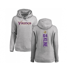 Football Women's Minnesota Vikings #64 Josh Kline Ash Backer Pullover Hoodie
