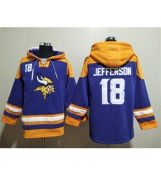 Men's Minnesota Vikings #18 Justin Jefferson Purple Yellow Ageless Must-Have Lace-Up Pullover Hoodie