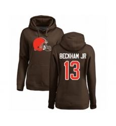 NFL Women's Nike Cleveland Browns #13 Odell Beckham Jr. Brown Name & Number Logo Pullover Hoodie