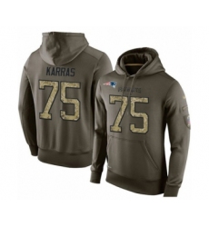 Football New England Patriots #75 Ted Karras Green Salute To Service Men's Pullover Hoodie