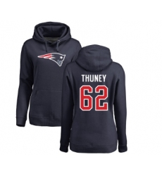 Football Women's New England Patriots #62 Joe Thuney Navy Blue Name & Number Logo Pullover Hoodie