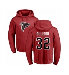 Football Atlanta Falcons #32 Qadree Ollison Red Name & Number Logo Pullover Hoodie
