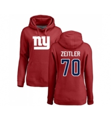 Football Women's New York Giants #70 Kevin Zeitler Red Name & Number Logo Pullover Hoodie