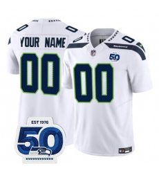 Men's Seattle Seahawks Active Player Custom White 2025 F.U.S.E. 50th Anniversary Patch Vapor Limited Stitched Jersey