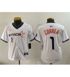 Youth Houston Astros #1 Carlos Correa White 2025 City Connect Limited Stitched Baseball Jersey