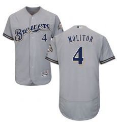 Men's Majestic Milwaukee Brewers #4 Paul Molitor Grey Road Flex Base Authentic Collection MLB Jersey