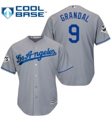 Men's Majestic Los Angeles Dodgers #9 Yasmani Grandal Replica Grey Road 2017 World Series Bound Cool Base MLB Jersey